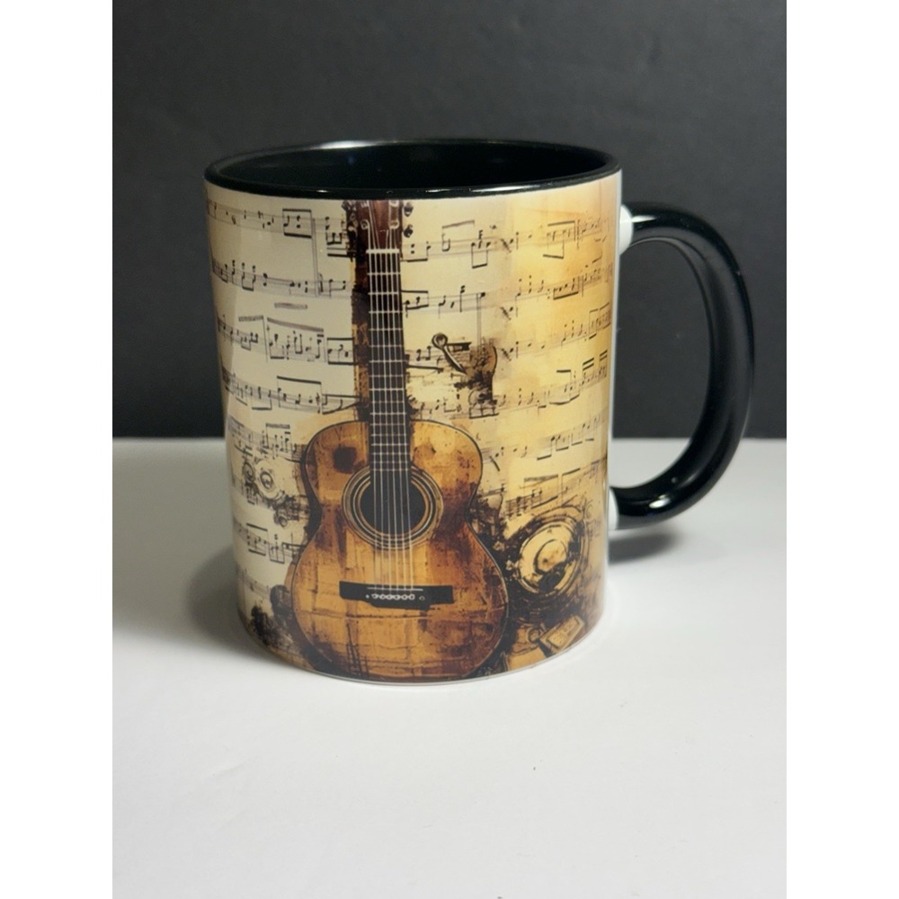 Acoustic Guitar Music Notes Coffee Mug Black Interior Music Lover Gift